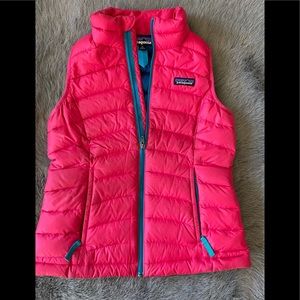 Girls Patagonia Nano Puff Down Vest Size S 7-8 Pink / Teal